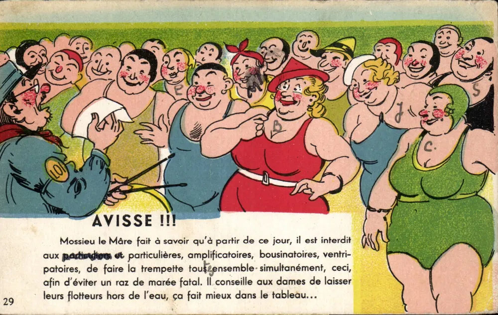 Espectáculo de nadadores caricaturados — Avisse !!! — J. Nezzi, Édit. (Tenne Bourchaud) - Frente