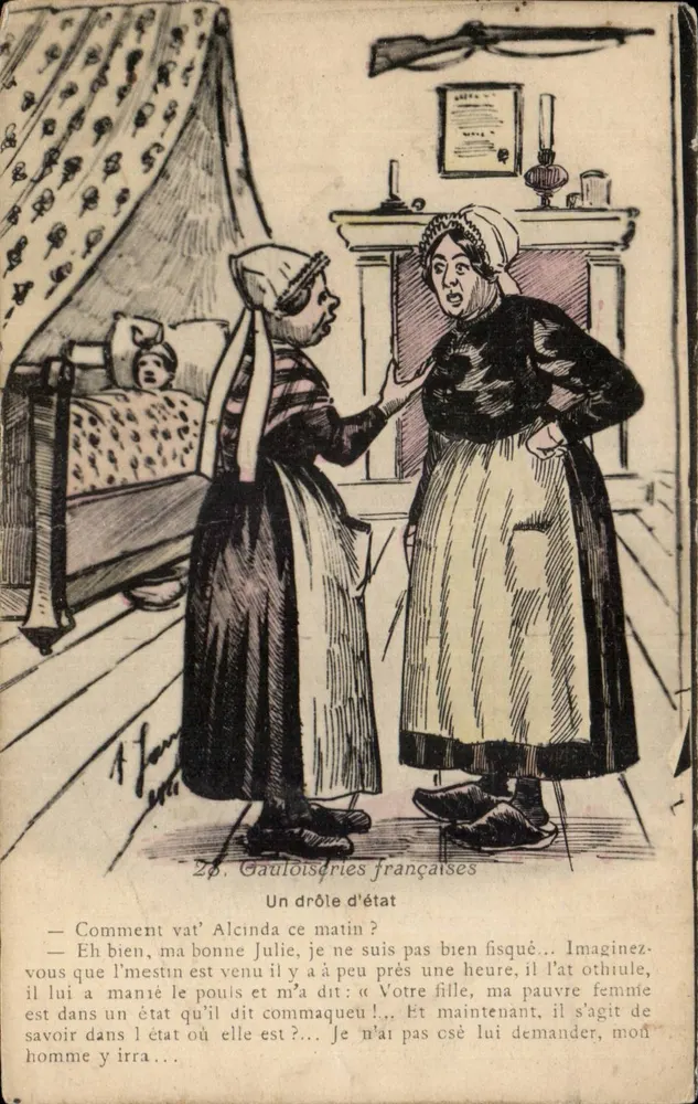 Deux femmes en conversation — scène humoristique — éditeur A. Jourdan, n° 2p. Gauloiseries françaises - Frente