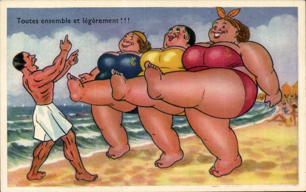 Drei Frauen in Badeanzügen — humoristische Karikatur — Editions Gaby, Nantes - Vorderseite