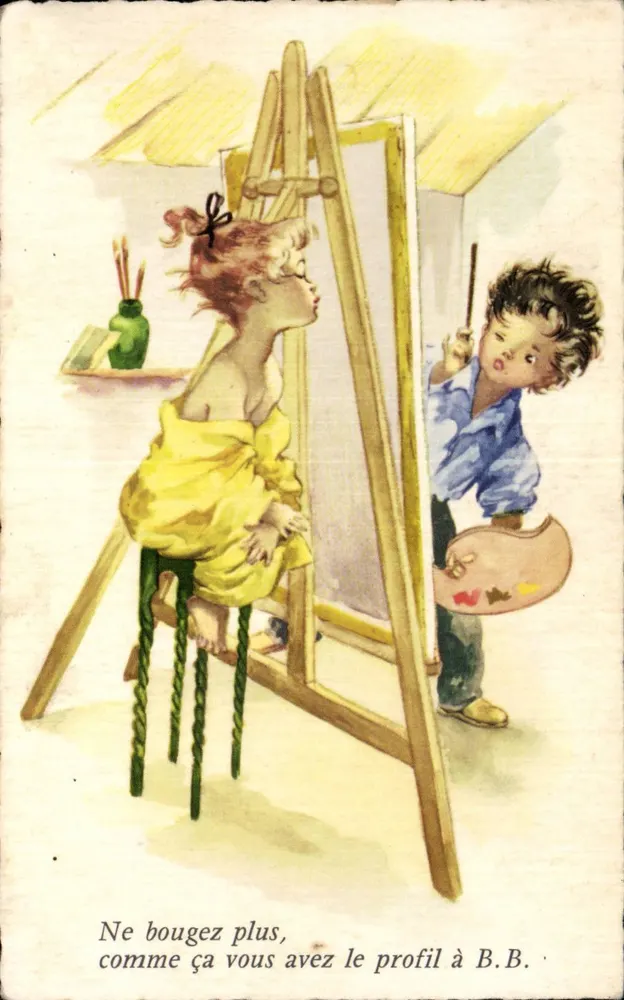 Crianças pintando — cena de ateliê — editor M.D. Paris, série n°520 - Frente