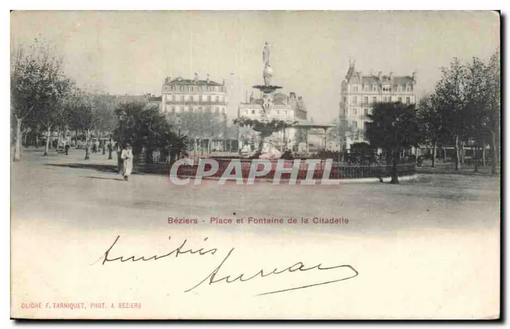 Béziers — Platz und Brunnen der Zitadelle — OLICHÉ F. TARNIQUET, PHOT. A BÉZIERS - Vorderseite