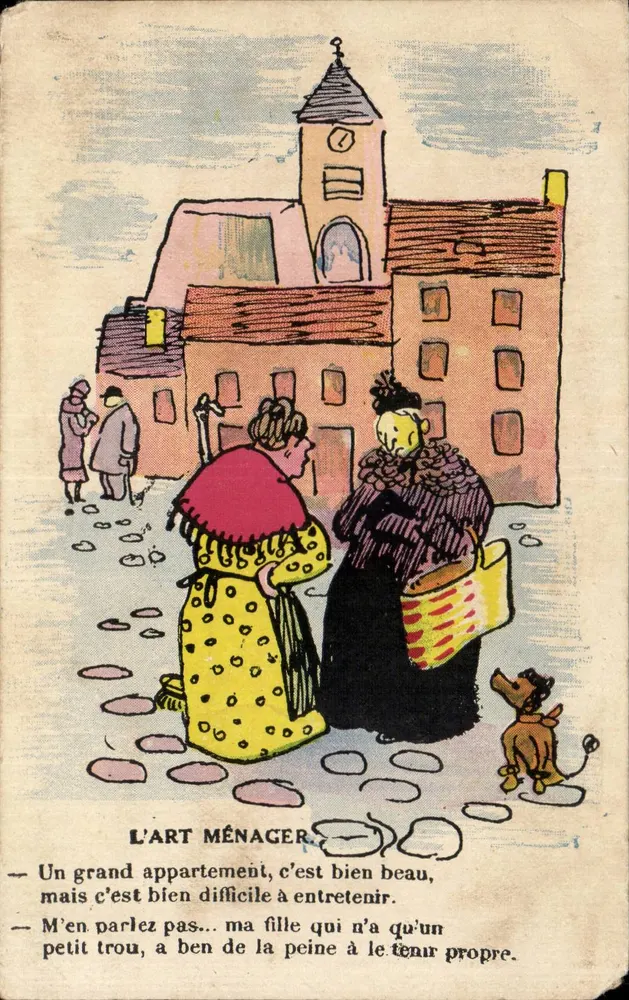 O ARTE DOMÉSTICO — cena de rua com duas mulheres e um cachorro — editor GH, Paris - Frente
