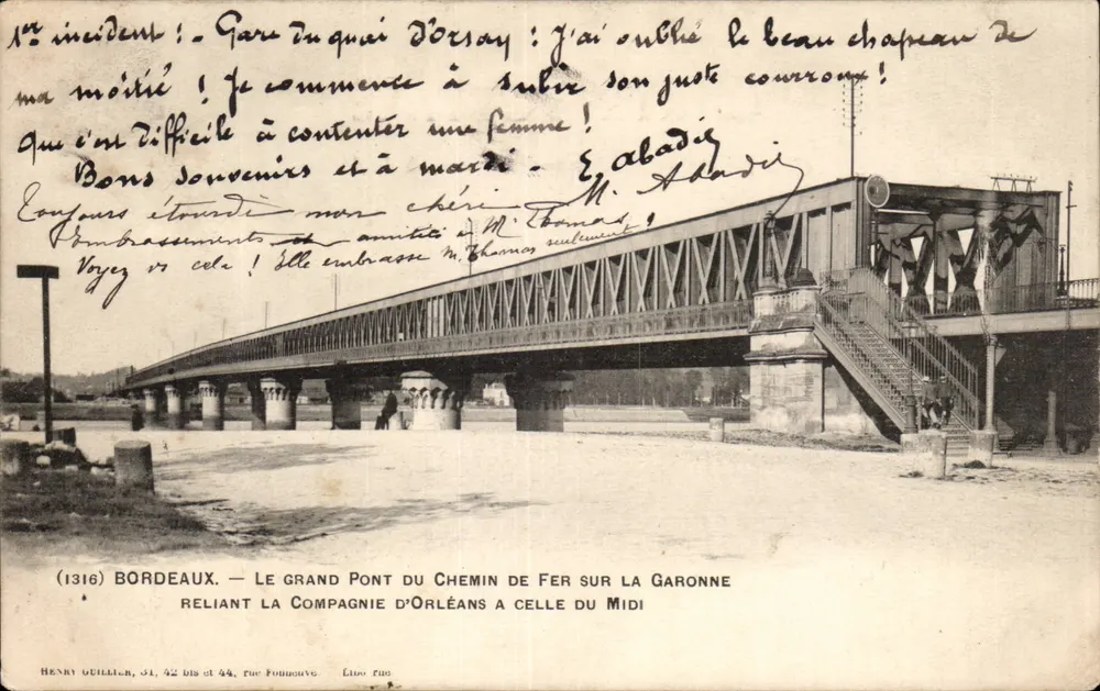 Großer Pont-Bahnhof — Der große Eisenbahnbrücke über die Garonne — Henri Guillier, 31, 42 bis und 44, rue Fubouche, Libourne - Vorderseite