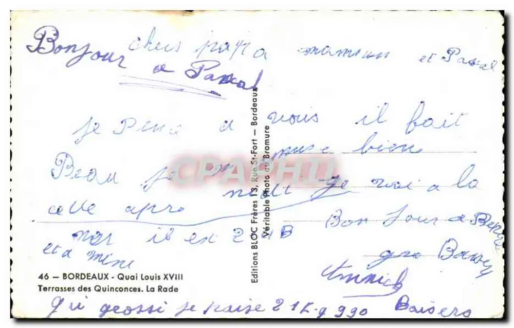 Bordeaux - Quai Louis XVIII — Terrasses des Quinconces, La Rade — Éditions BLQC Frères - Rückseite