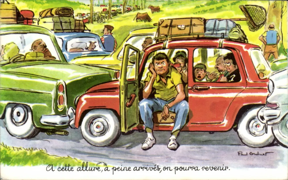 Carros em congestionamento — Paul Ordudet — desenho humorístico - Frente