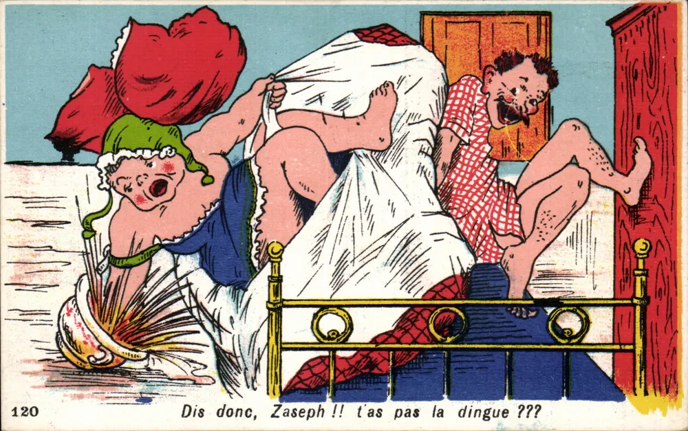 Cena cômica de cama — Zaseph e uma mulher — A.P.F. NANTES - Frente