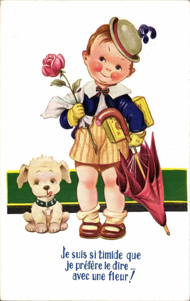 Schüchternes Kind mit einem Hund und einer Rose — Fox Card n°39/17 - Vorderseite