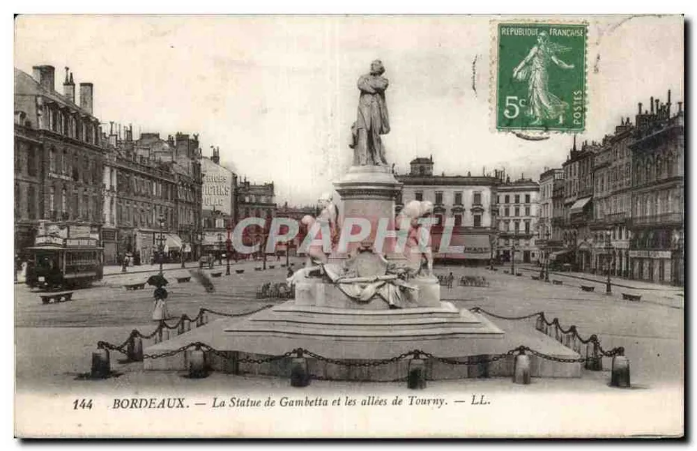 Bordeaux — Die Statue Gambettas und die Alleen von Tourny — LL. n°144 - Vorderseite