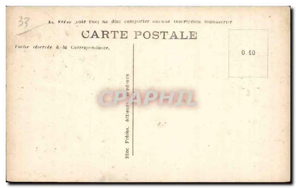 Bordeaux — O Grande Teatro — BR — editor Bloc Frères, n°69 - Verso