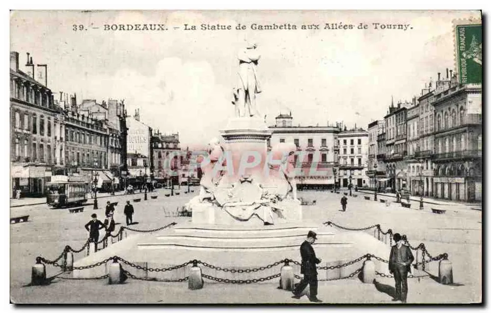 Bordeaux — A Estátua de Gambetta nas Alées de Tourny — Edição M. F. — N° 39 - Frente