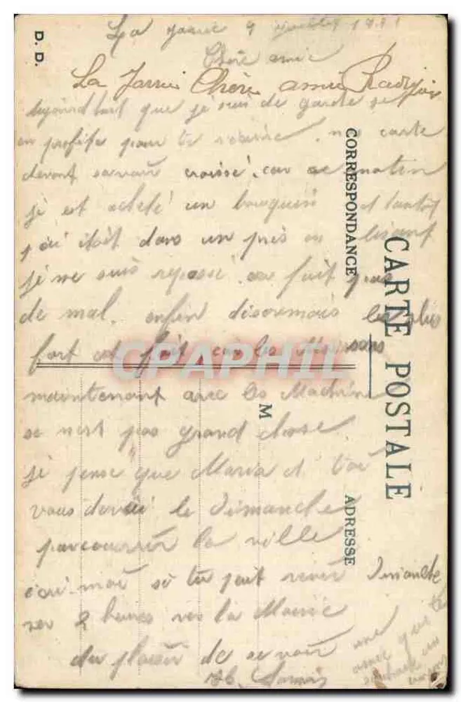Küchen-Szene — junger Mann küsst eine Frau — gedruckter und handschriftlicher Text — Verlag 'CORRESPONDANCE CARTE POSTALE' (Rückseite) - Rückseite