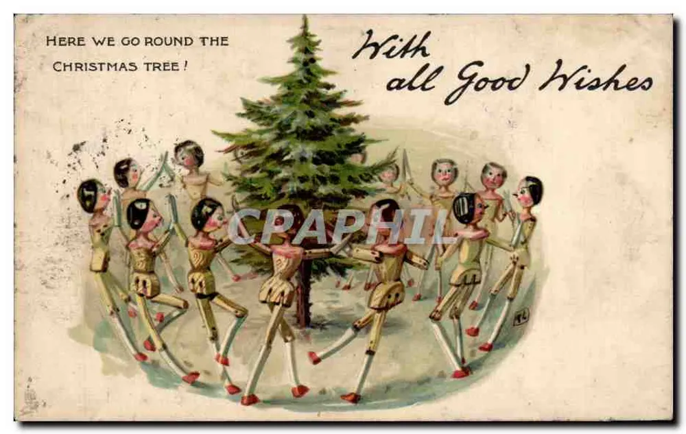 Kinder spielen um einen Weihnachtsbaum — With all Good Wishes — Verlag TL - Vorderseite