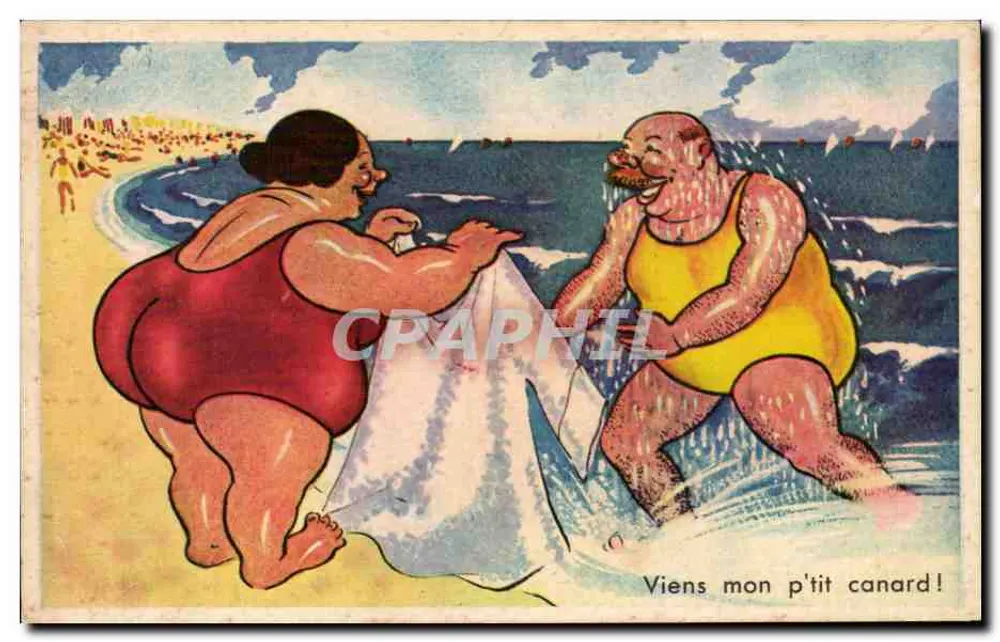 Badende am Strand — humoristische Karikatur — französisch gefertigt, G. Grand, Nantes - Vorderseite