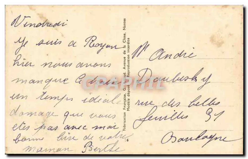 Badende am Strand — humoristische Karikatur — französisch gefertigt, G. Grand, Nantes - Rückseite
