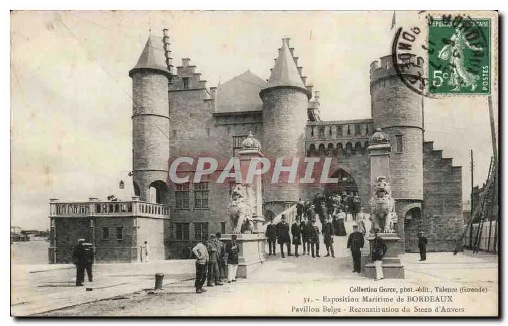 Belgischer Pavillon - Rekonstruktion des Steen von Antwerpen — Maritime Ausstellung von Bordeaux — Sammlung Gores, Foto. Adit, Talence (Gironde) - Vorderseite