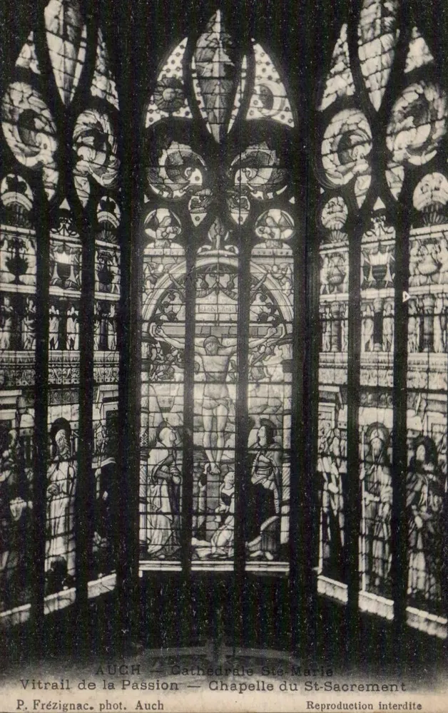 Auch — Kathedrale Sainte-Marie — Glasfenster der Leidensgeschichte — Kapelle des Heiligen Sakraments — P. Frézignac fot. Auch - Vorderseite