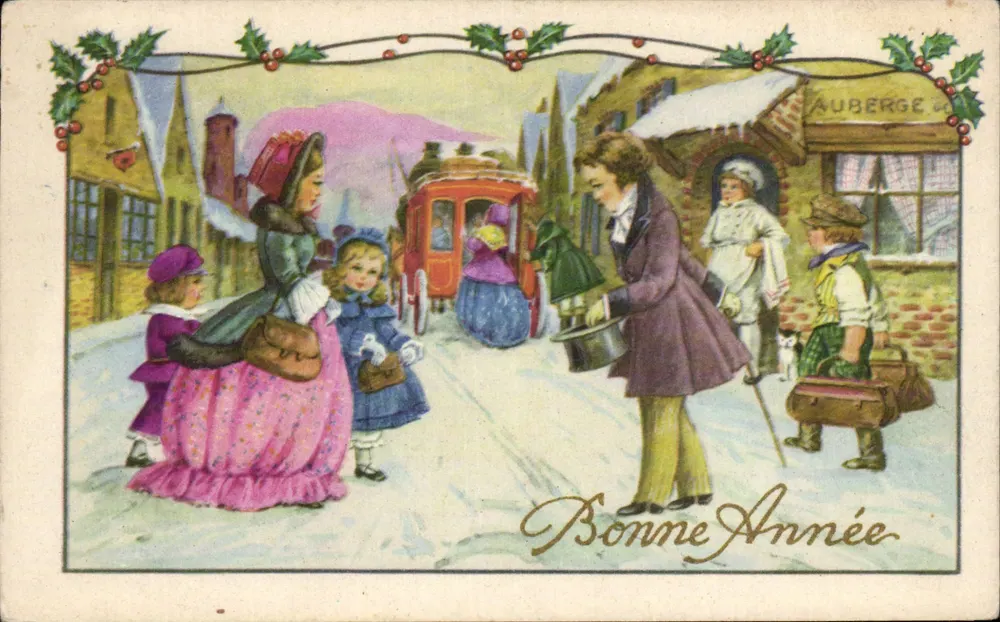 Winterstraßenszene — Frohe Weihnachten — Gasthaus — Verleger nicht sichtbar - Vorderseite