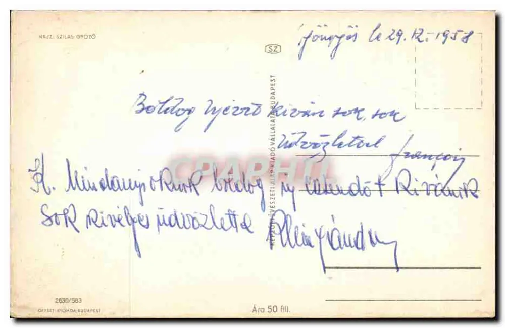 Kind in Weihnachtskleidung — Frohes Neues Jahr — Verlag Náze Szilas Győző, n° 2630/583 - Rückseite
