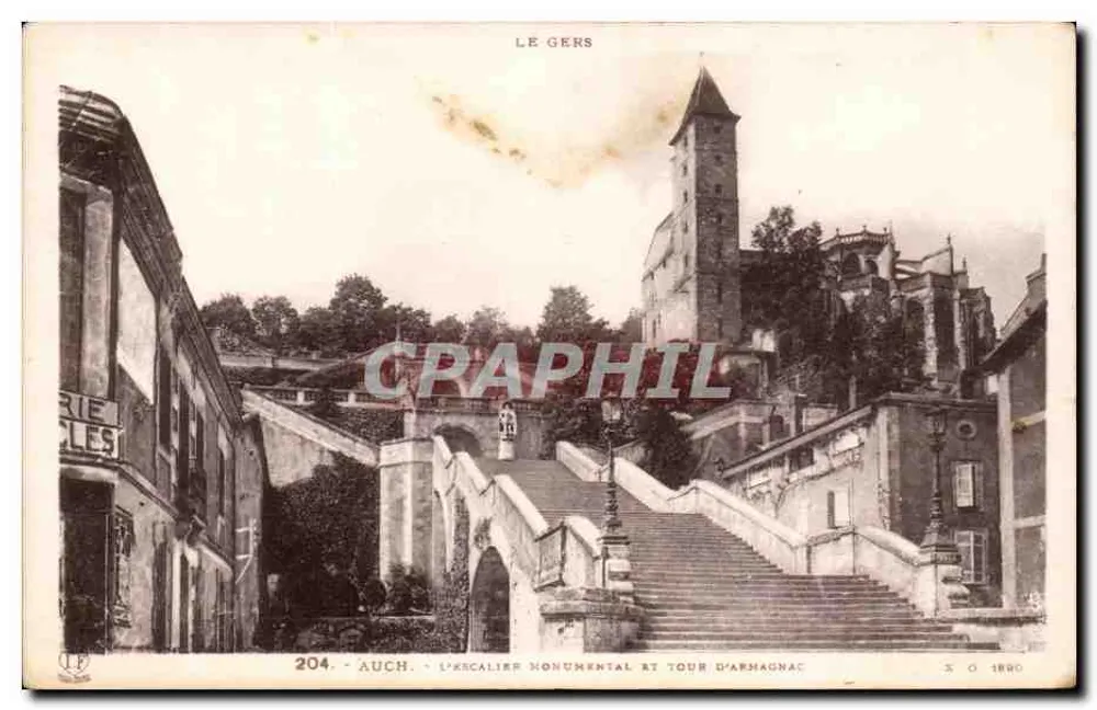 Auch - Der monumentale Treppenaufgang und die Turm von Armagnac — Serie 204, veröffentlicht von Labouché Frères, Toulouse - Vorderseite