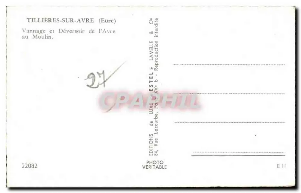 Tillières-sur-Avre — Wasserrad und Ablaufsteg der Avre am Mühle — Verlag Estel, n° 22082 - Rückseite