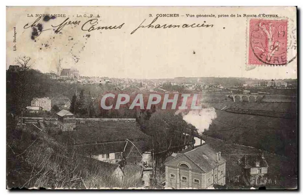 Conches - Vista geral, tirada da Estrada de Évreux — Lib. Bihugrant - Frente