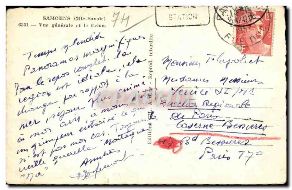 Samoens (Haute-Savoie) — Vista geral e o Crion — Edição A. Rey - Verso