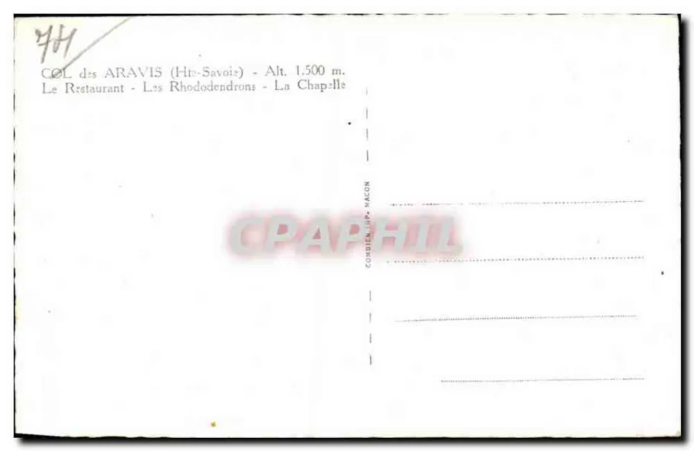 Col des Aravis (Alta Saboia) — O Restaurante - Os Rhododendros - A Capela — Comblain-Macon - Verso