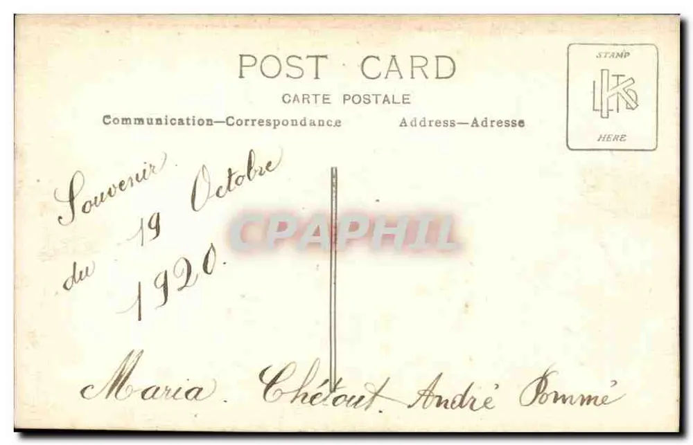 Porträt eines Paares — 1920 — Verleger STAND, Seriennummer nicht sichtbar - Rückseite