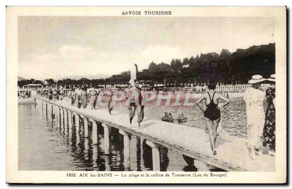 Aix-les-Bains — Ansicht der Strandpromenade und des Tresserve-Hügels (See Bourget) — Savoie Tourism - Vorderseite