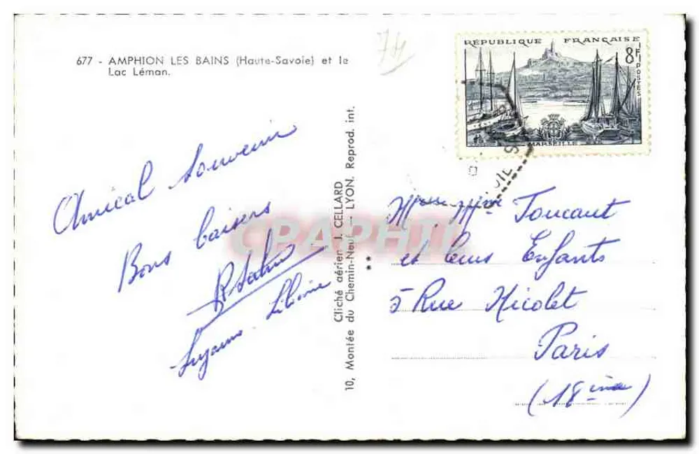 Amphion-les-Bains (Haute-Savoie) — Lago Léman — Cliché dér. I. CELLARD — n° 677 - Verso