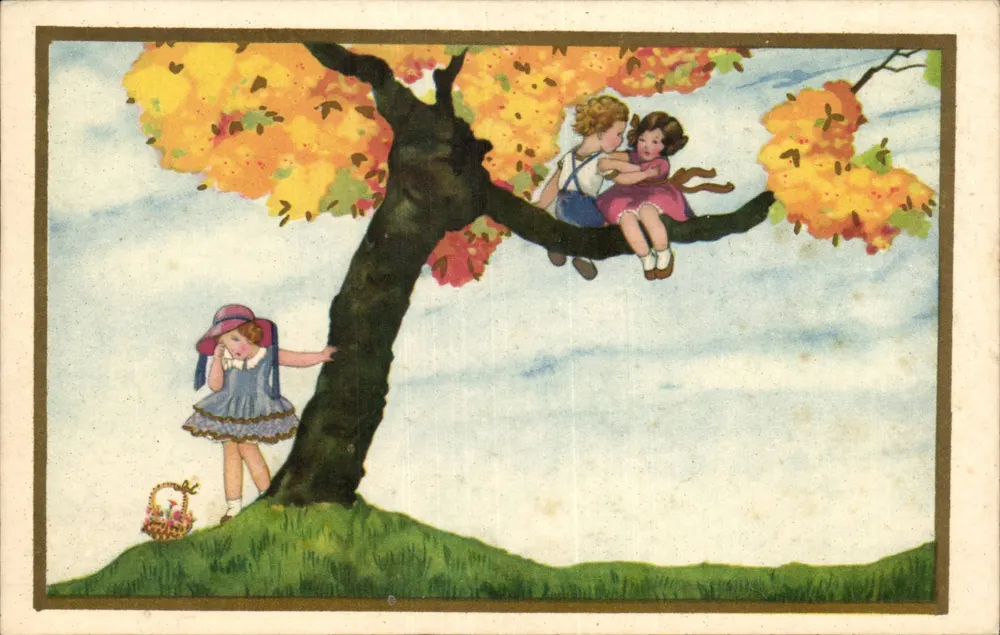 Kinder in einem Herbstbaum — In Italien gedruckt - Vorderseite