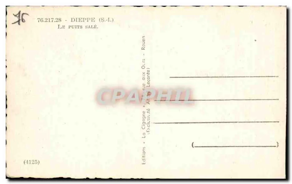O Poço Salgado — Dieppe (S.-I.) — Edições La Cigogne - Verso