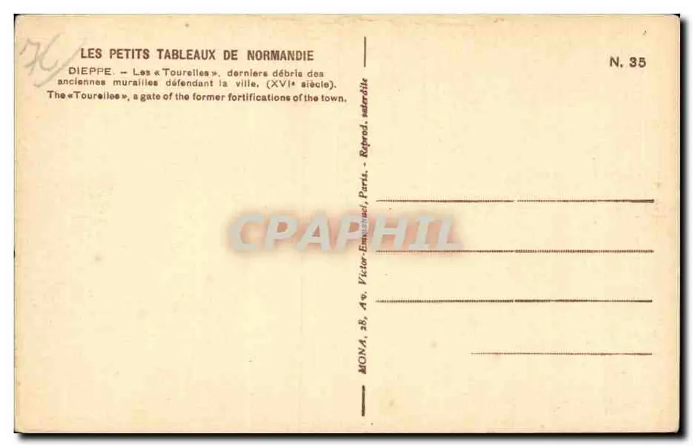 Dieppe — As « Tourelles » — Mona - Verso