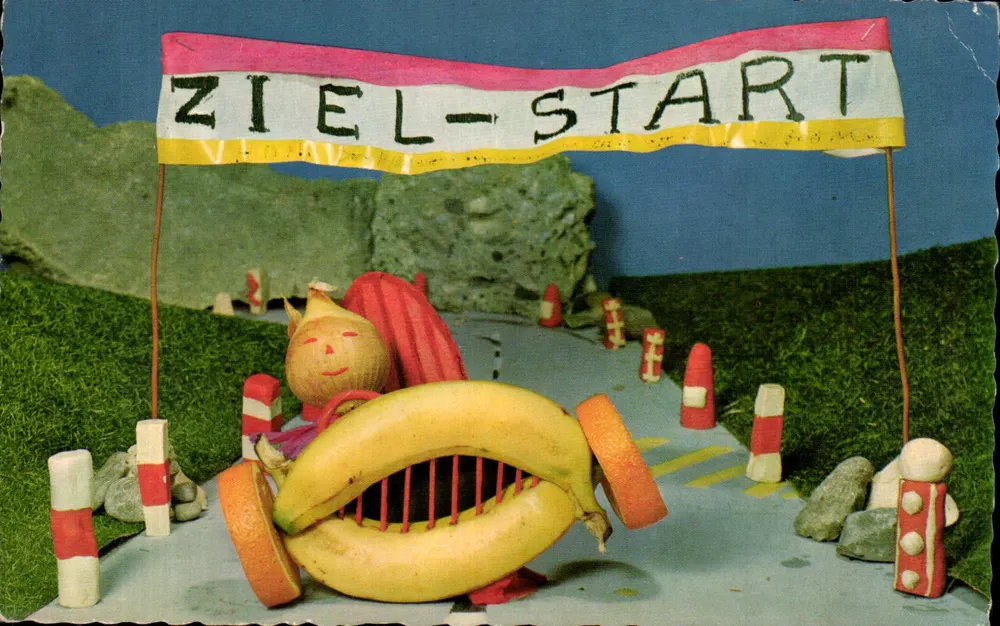 Fruchtrennen — Bananen- und Orangenwagen — Verlag A. Kriener, Nr. 876 - Vorderseite