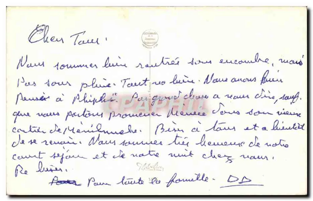 Estação rodoviária e ferroviária — caricatura de um agente pedindo paciência — Paul Ordnet, editor desconhecido - Verso