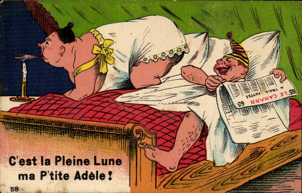 Scène de lit — femme et enfant sous la pleine lune — éditeur GABY, n°58 - Vorderseite
