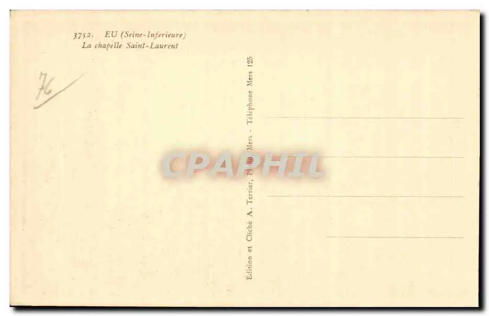 A capela de São Lourenço — EU (Seine-Inférieure) — A. Terrier, n° 3752 - Verso