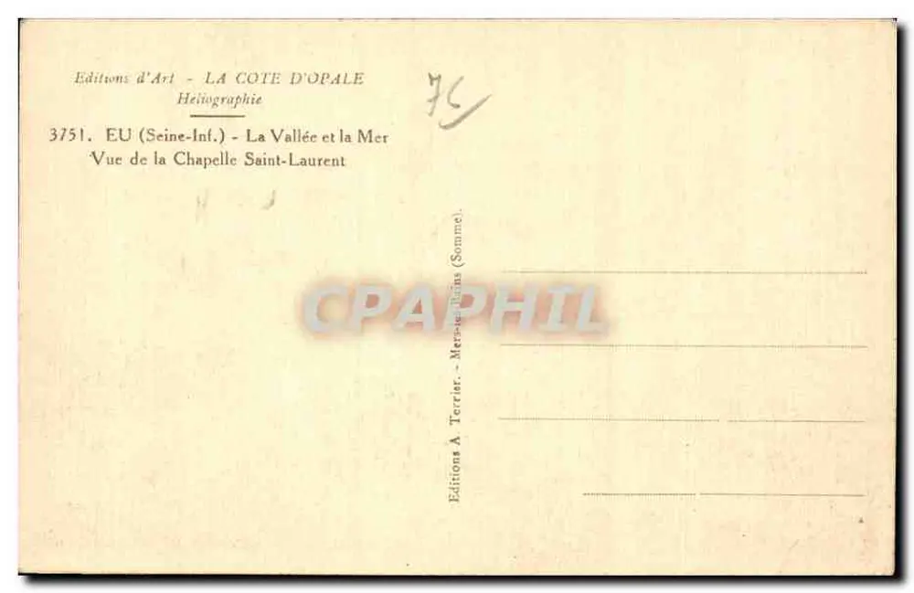 Chapelle Saint-Laurent — Aussicht auf das Tal und das Meer — Editions d'Art LA COTE D'OPALE - Rückseite