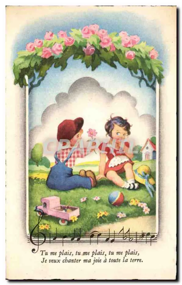Kinder, die unter einem Rosenüberdach spielen — M.D. Paris, Serie Nr. 1725 - Vorderseite