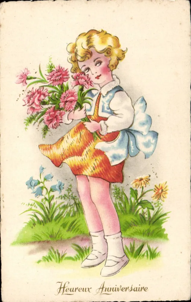 Kind mit Blumenstrauß — Geburtstag — R. HAMEL, Paris, n° 127 - Vorderseite