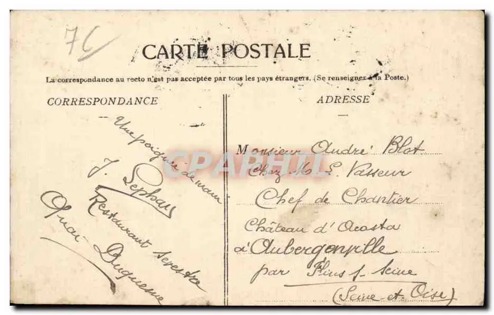 Dieppe — Vista Geral — Edição das Galerias Parisienses - Verso