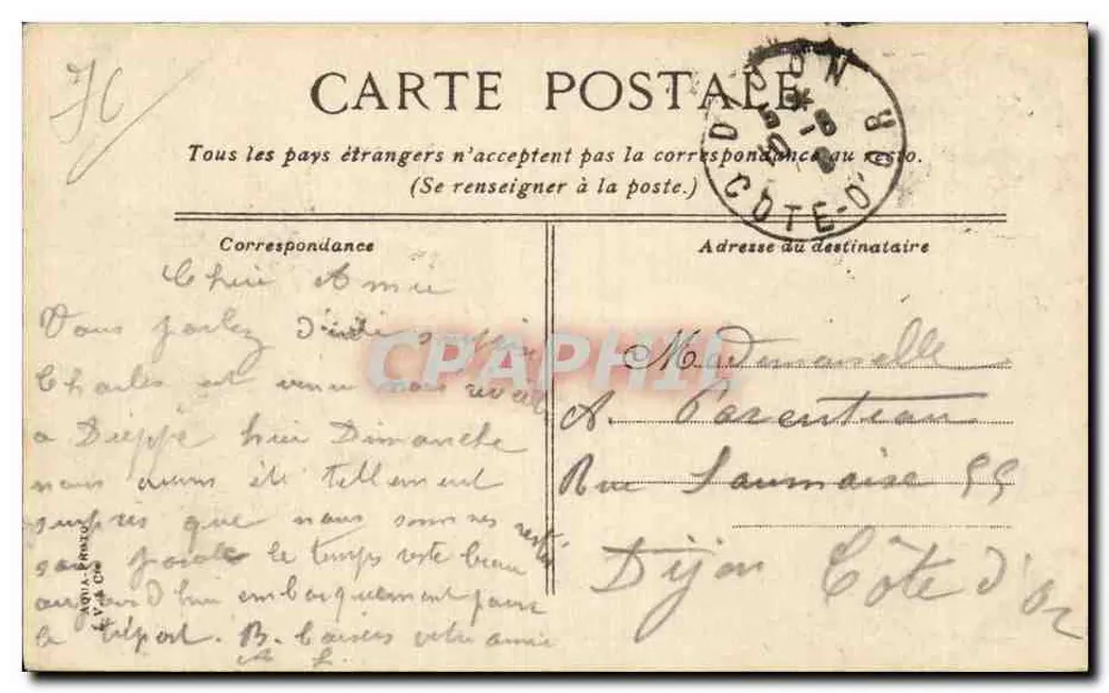 Dieppe — O Castelo — editor desconhecido, número de série não visível - Verso