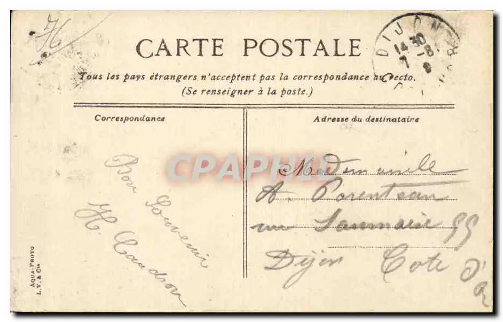 Vue de la Côte d'Azur — Le parc et les bâtiments de l'Exposition universelle de 1900 — Éditeur AQUA-PROTO L.V. & Cie - Verso