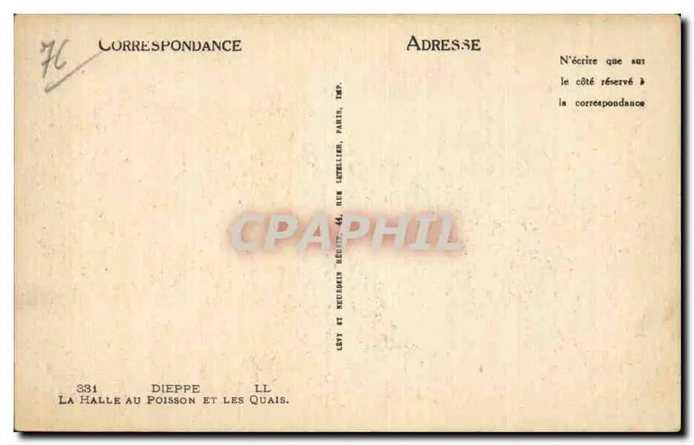 Hafen von Dieppe — Ansicht des Kai und der Boote — Verlag Levy, 331 rue de la Halle au Poisson, Dieppe - Rückseite