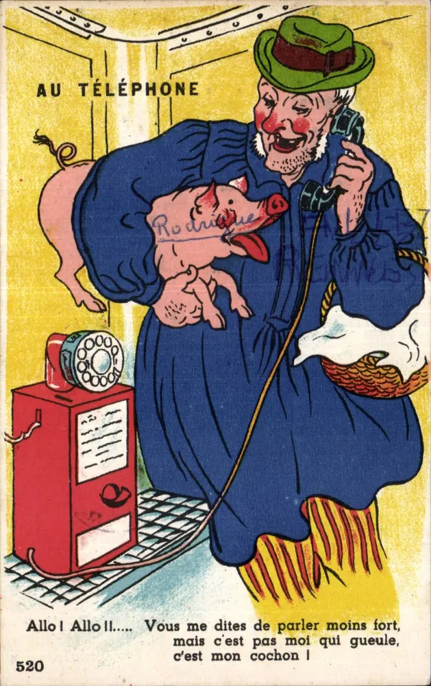 Am Telefon — Karikatur eines Mannes mit einem Schwein — Editions Gaby n°520 - Vorderseite