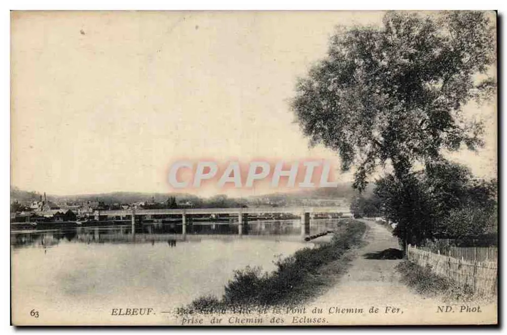 Elbeuf — Vista da cidade e do ponte do Caminho de Ferro, tirada do Caminho das Cachoeiras — ND. Fot. - Frente