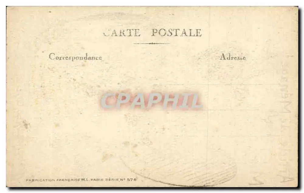 Homem com chifres de cervo diante de um espelho — Artigo de Ménage !.. — Fabricação Francesa M.L. Paris, Série N° 574 - Verso