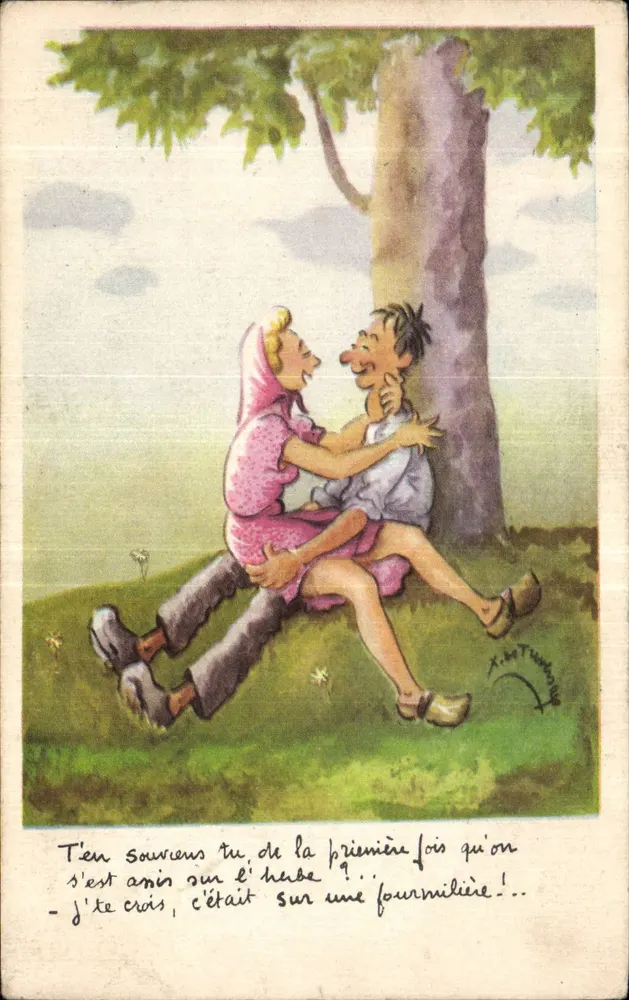 Amantes sob uma árvore — cena de primeiro amor — Édit. FORGET et Cie, n° 1003-2 - Frente