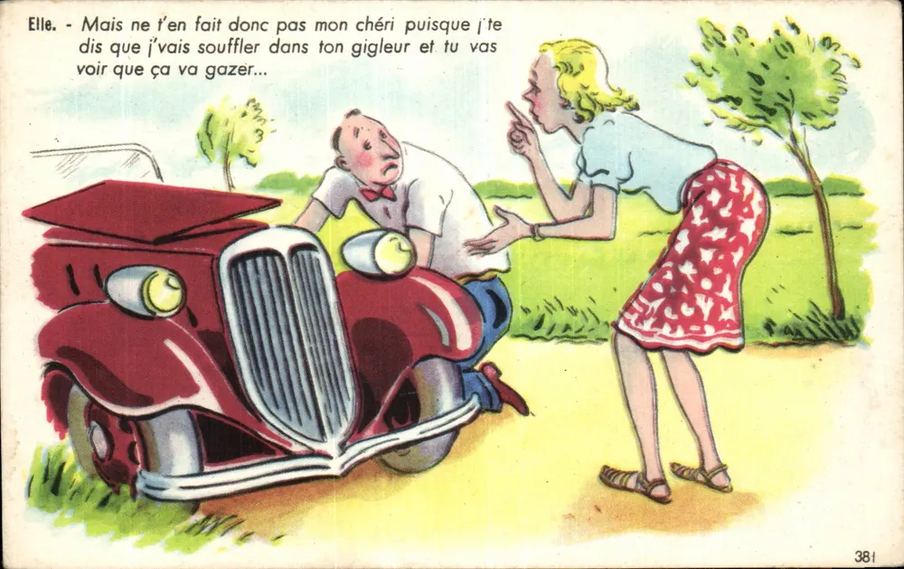 Humorvolle Szene mit Auto — Verleger J. Nozais, Nr. 381 - Vorderseite