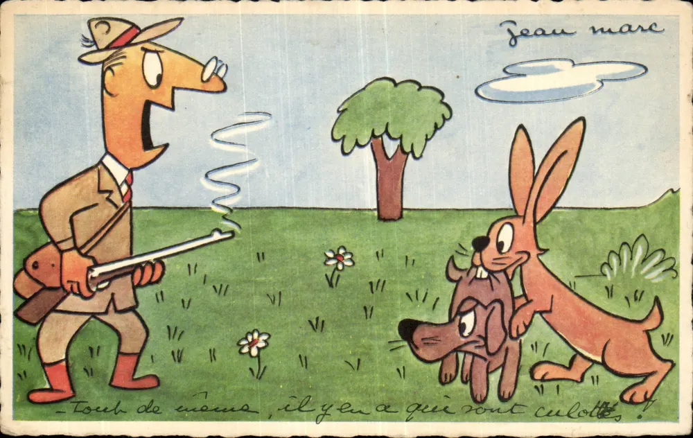 Jäger und Kaninchen — humorvoller Moment — R. Hamel, n°178 - Vorderseite